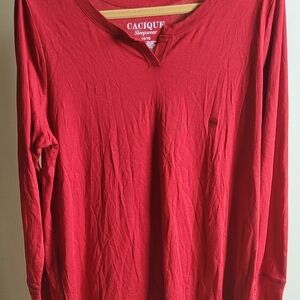 CACIQUE Red Long-Sleeve V-Neck Sleep Top XL 14/16
